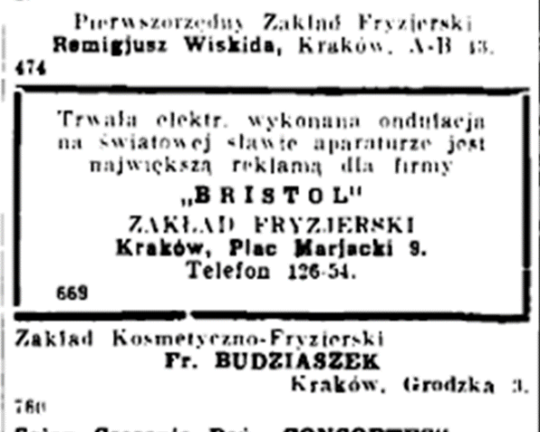 Advertisement for the Franciszka Budziaszek salon in the Address Book of the City of Krakow and the Krakow Province With M. St. Of Warsaw, Voiv. Kielecki and Śląskie. Born in 1933/34