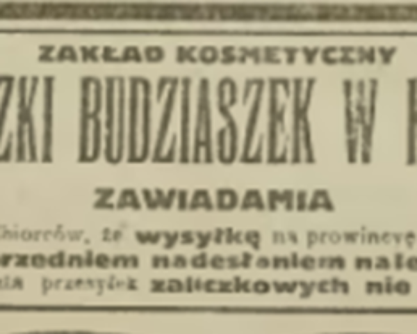 Advertisement for Franciszka Budziaszek's salon in the "Czas" magazine; Time 1919, No.67 (March 14)